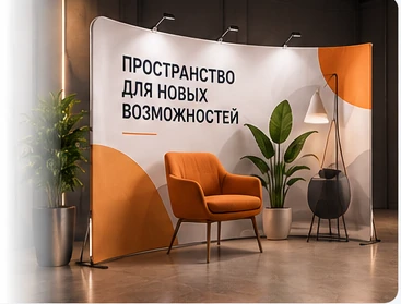 Пример несветового мобильного текстильного стенда для выставки